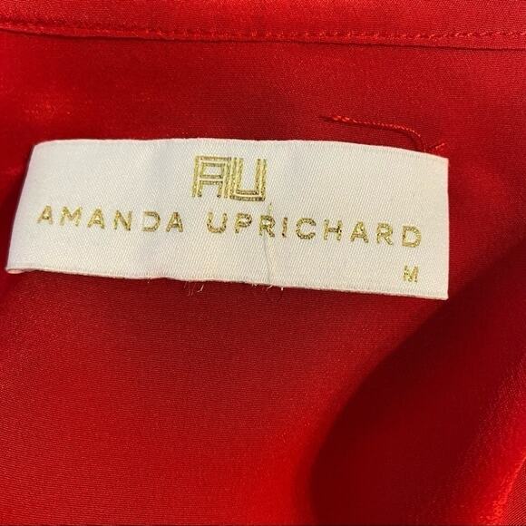 AMANDA UPRICHARD V-NECK 100% SILK long sleeve flowy red dressy blouse - Picture 6 of 7